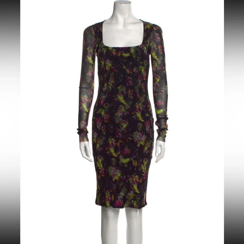 Vintage Jean Paul Gaultier Soleil Mesh Midi Dress, Black Floral, Size Med, NWT - Picture 2 of 7